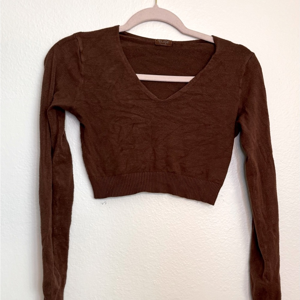 Brown long sleeve crop top